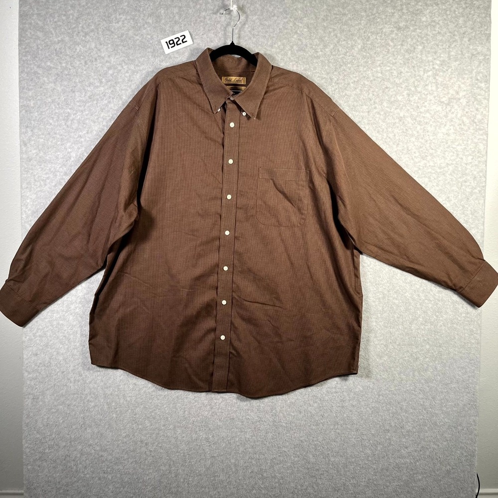 Roundtree & Yorke Gold Label Shirt Mens 2X Brown Houndstooth Cotton Button Down